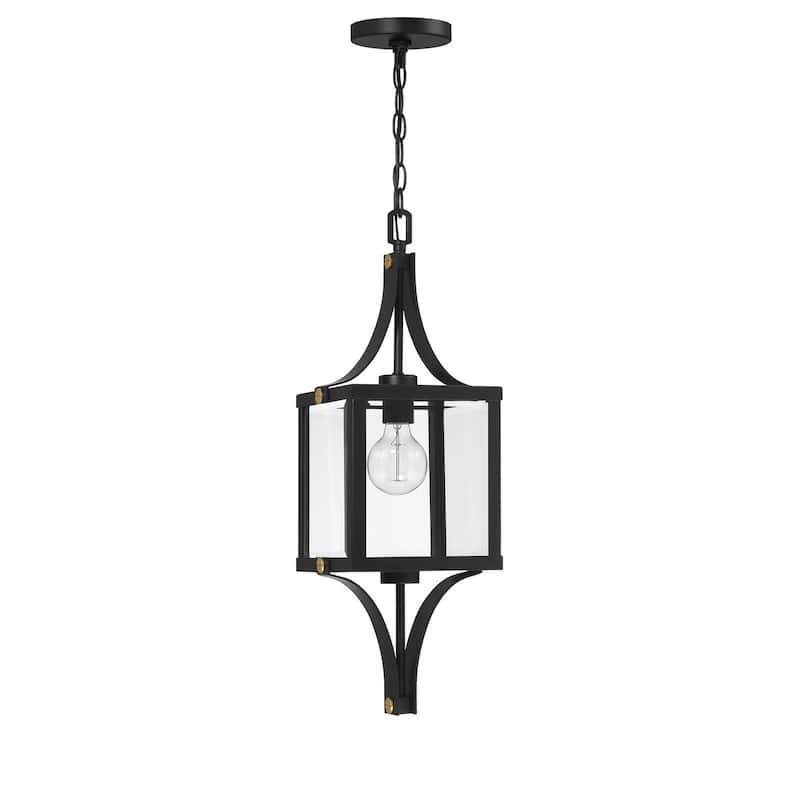 Raeburn 1-Light Outdoor Hanging Lantern in Matte Black and Weathered Brushed Brass - Matte Black and Weathered Brushed Brass
