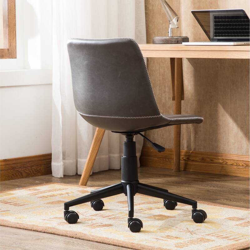 Gray Vanity Chair Office Chair with Adjustable Height, Leather Visitor Chairs Executive Chairs with Wheels