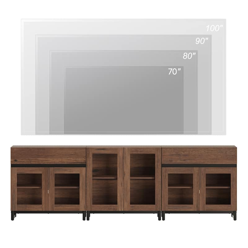 Modern TV Stand for Tvs Up to 100 Inch, 3 In 1 TV Console with Glass Doors and 2 Drawers, Entertainment Center for Living Room