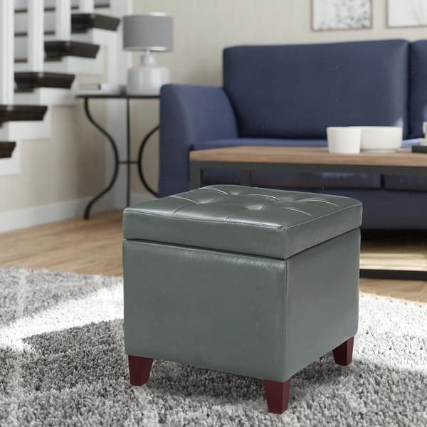 slide 2 of 15, Adeco Bonded Leather Storage Ottoman Square Tufted Cube Footstool Grey