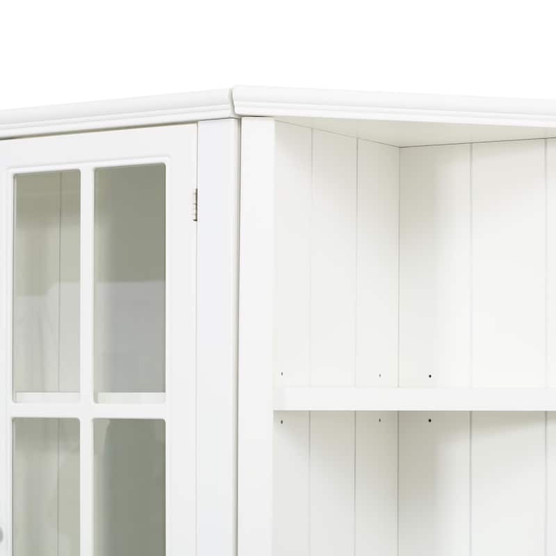 Roomfitters 75.25'' Display Cabinet with Glass Doors and Two Triangle Bookshelves, Retro Wall Storage Unit for Living Room