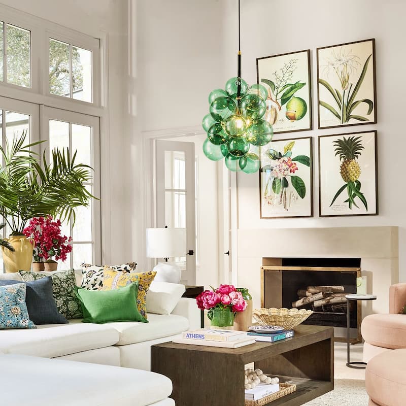 1-Light Modern Glam Sputnik Cluster Glass Globe Bubble Adjustable Height Chandelier for Dining Rooms