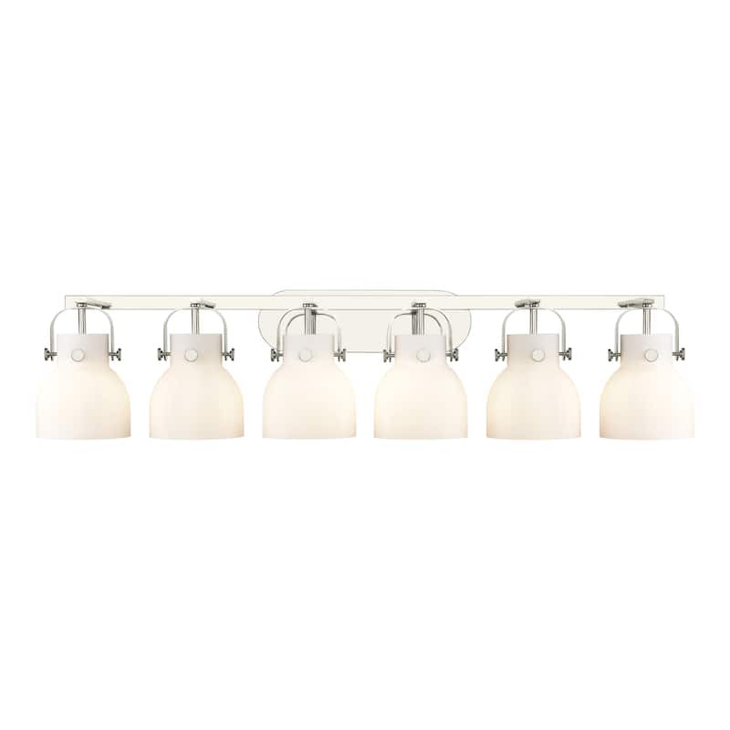 Innovations Lighting 423-6W-10-46 Pilaster II Bell Vanity Pilaster II - Polished Nickel / Matte White