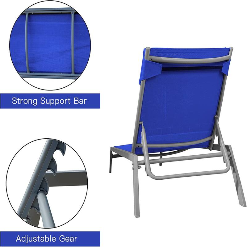 Patio Chaise Lounge Set, 3 Pieces Adjustable Backrest Pool Lounge Chairs Steel Textilene Sunbathing Recliner With Headrest