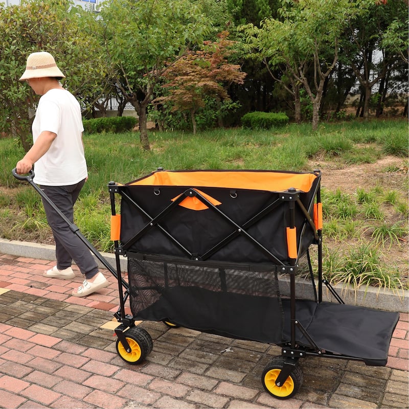 Extra Long Extender Folding Wagon Cart, Garden Shopping Beach Cart