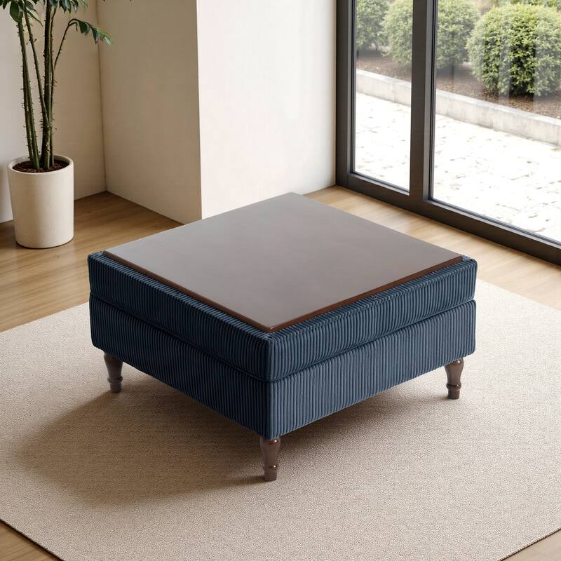 Modular Corduroy Tufted Storage Ottoman with Reversible Tabletop