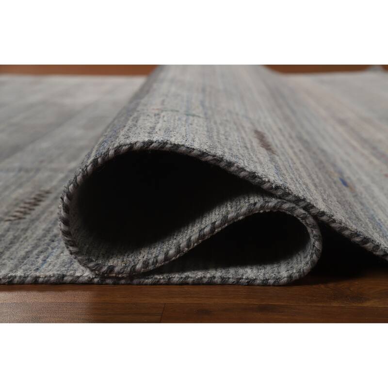 Hand Knotted Oriental 100% Wool Carpet Tribal Animal Pictorial Greys & Charcoal Gabbeh Area Rug - 9' 9'' X 8' 3''