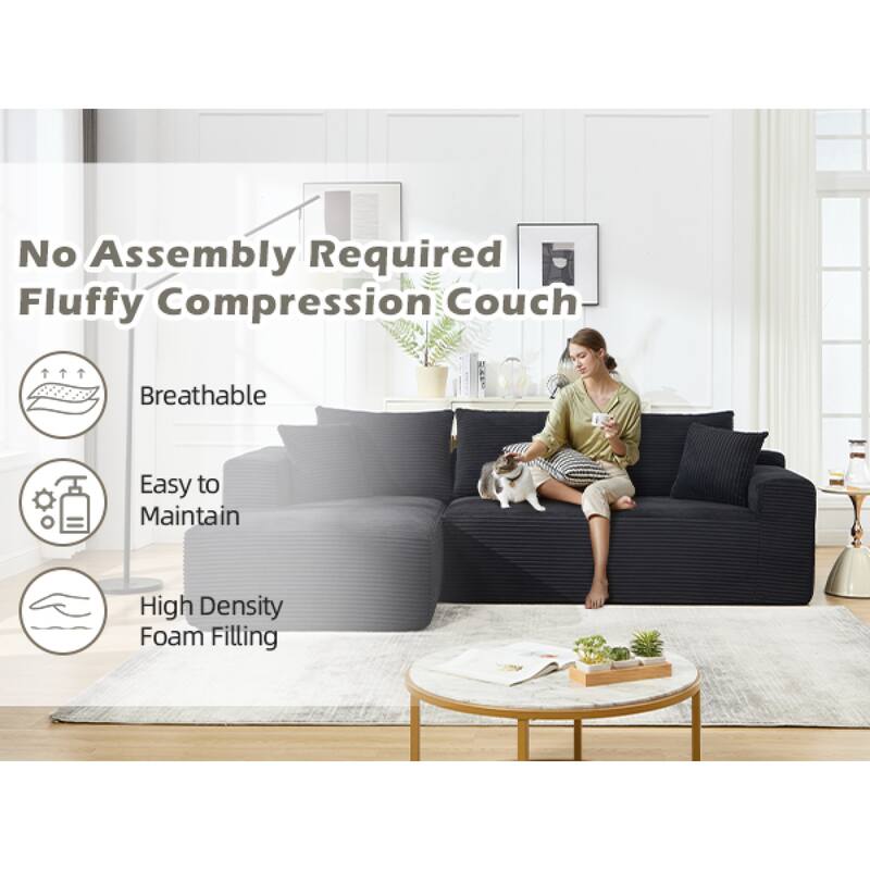 Roomfitters Modular Sectional Sofa L-Shape Cloud Couch with Oversized Left Facing Chaise, Memory Foam 2-Seat Sofa