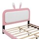preview thumbnail 12 of 14, Leather Upholstered Rabbit-Shape Princess Bed Frame with Square Bunny Ears Headboard and Footboard for Kids Bedroom