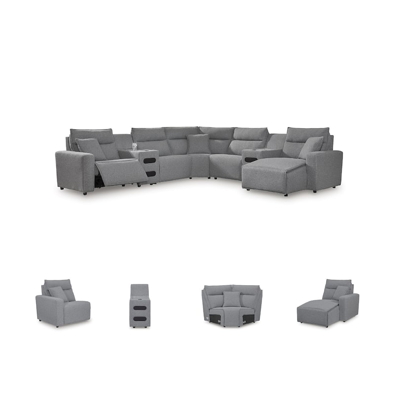 Signature Design by Ashley Modmax Gray 7-Piece Power Reclining Sectional with Chaise - 143" W x 143" D x 41" H