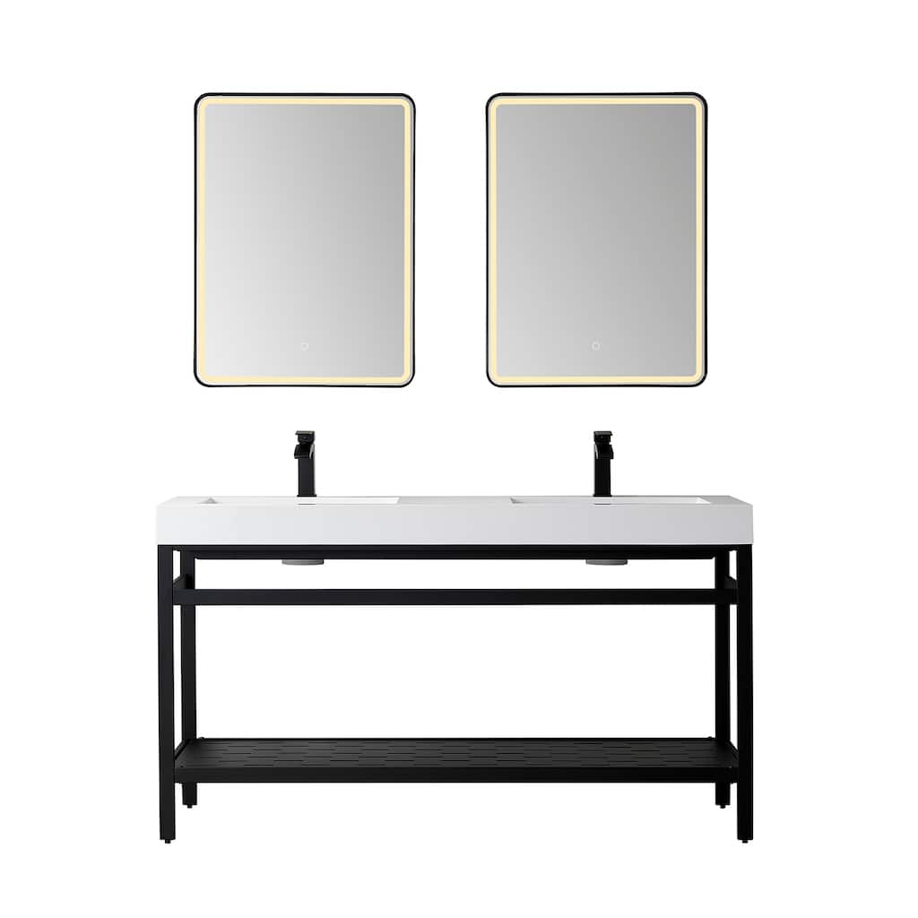 Ablitas 60M" Double Vanity in Metal with Stone Sink Top&Mirror