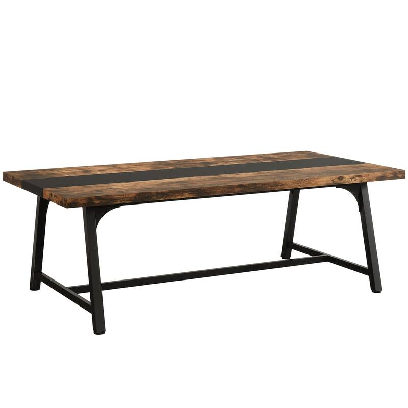 70", Modern Rectangular Conference Table for 6-8 People, Rustic Brown & Black
