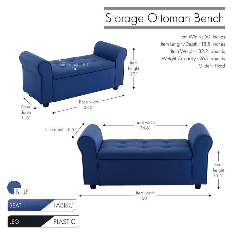 Porthos Home Tufted Fabric Flip Top Storage Bench with Arms