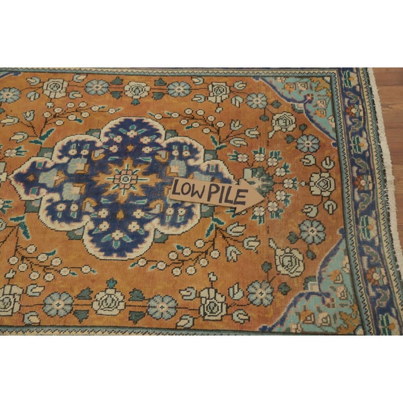 Hand Knotted Oriental 100% Wool Carpet Traditional Floral Oranges & Rust Tabriz Area Rug - 4' 4'' X 3' 1''