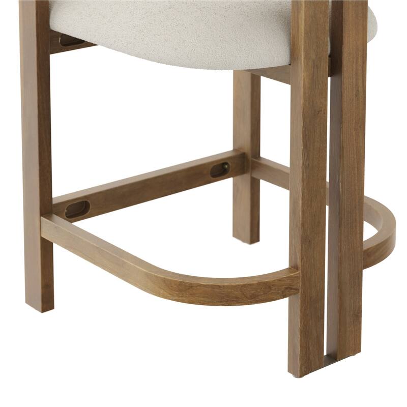 Veya Modern Barrel Bar Stool with Solid Wood Legs and Boucle Upholstery