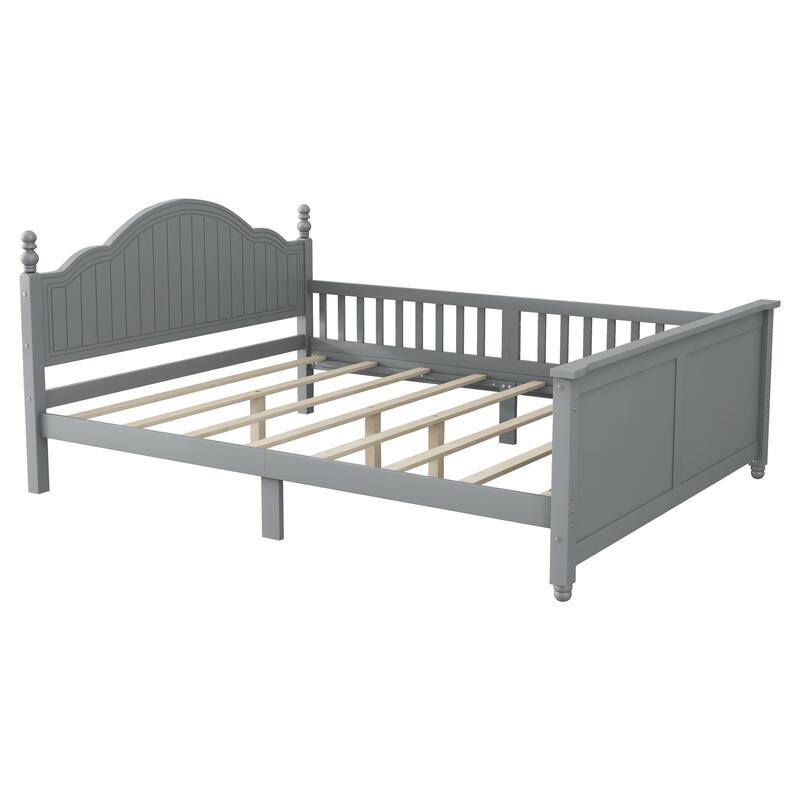 Roomfitters Twin/Full Platform Bed, Slatted Headboard and Removable Guardrails with Wooden Frame for Bedrooms or Guest Rooms