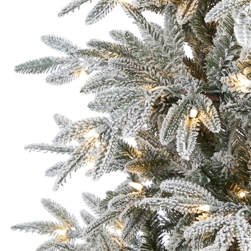 7.5 Ft Artificial Christmas Tree with LED Lights - Holiday Spruce Decor, Bendable Branches, Indoor Xmas Tree - White - 84