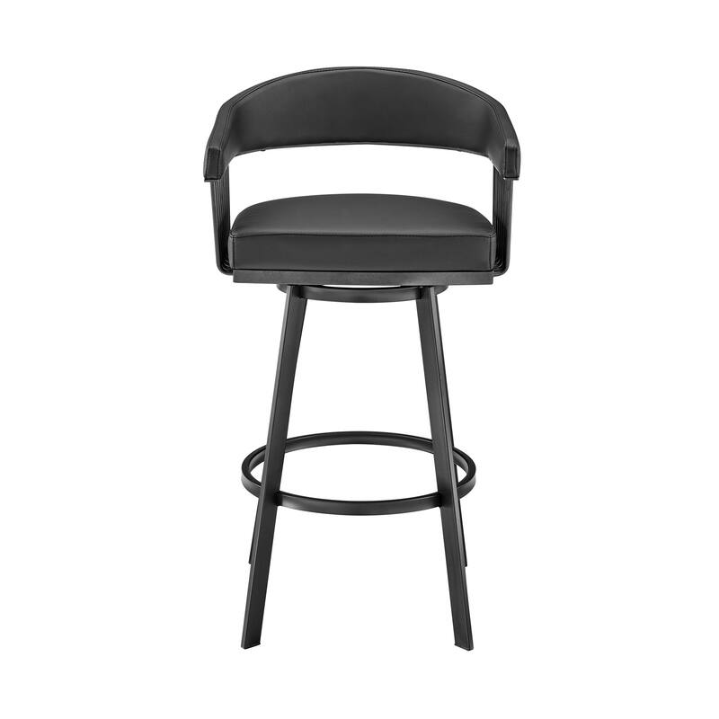 30" Mod Black Faux Leather Black Finish Swivel Bar Stool - 38" x 22" x 21"