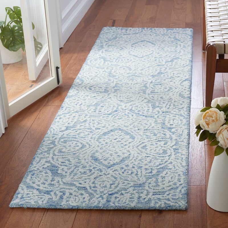 SAFAVIEH Handmade Metro Lorenzina French Country Wool Rug - 2'3" x 8' Runner - Blue/Ivory - Runner