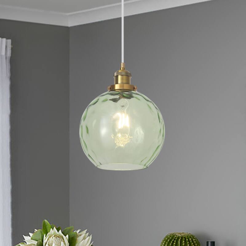 1-Light Glam Modern Metal Hanging Foyer Pendant Light with Glass Shade for Kitchen Island
