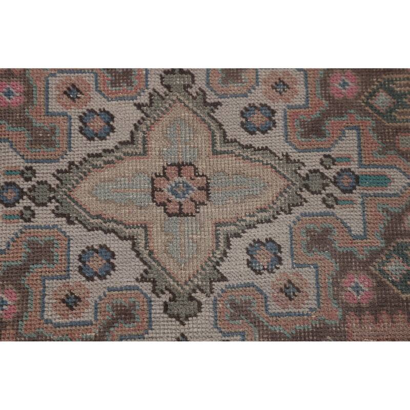 Pink Geometric Tabriz Persian Vintage Area Rug Handmade Wool Carpet - 7'10" x 11'0"