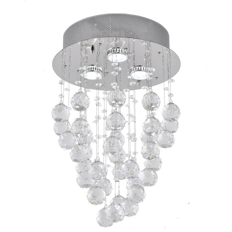 12" Chrome Metal Flush Mount With Clear Crystal Drop