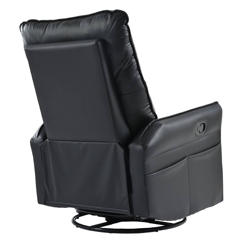 PU Rocking Recliner Chair, 360 Swivel Nursery Rocking Chair, Rocking Swivel Recliner Chair for Bedroom, Side Pocket