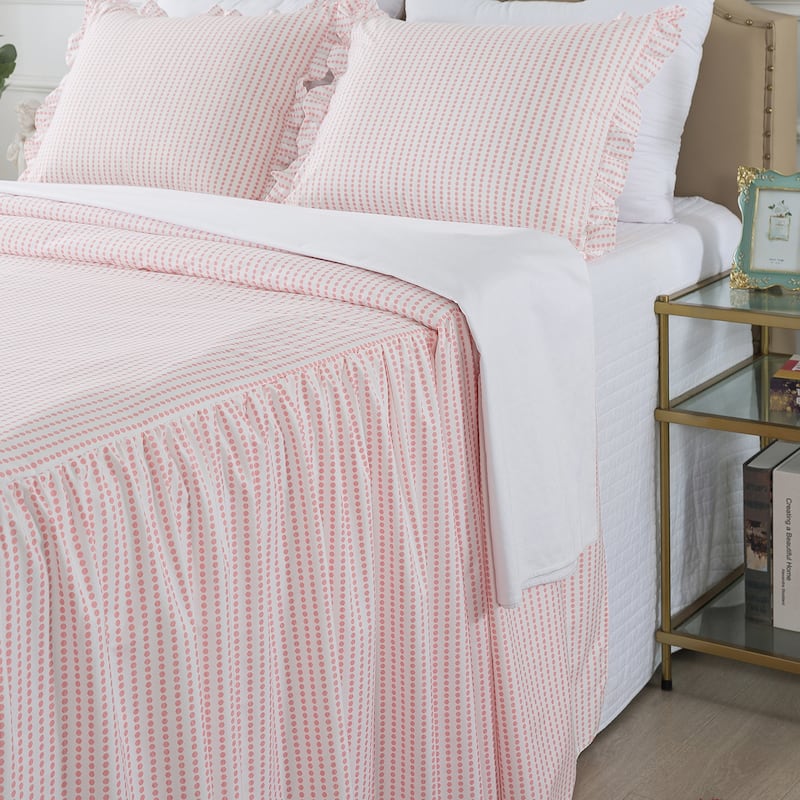 Dot Bedspread with 30" Ruffled Skirt Shabby Chic Farmhouse Style