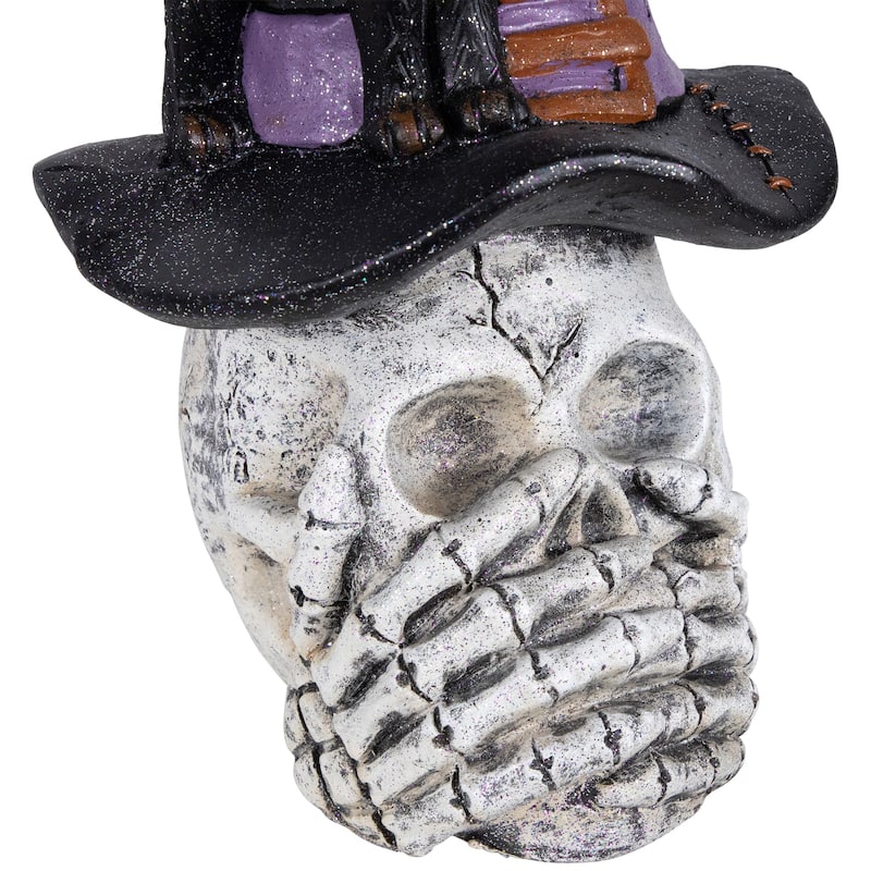 Skull in Witch Hat with Cat Halloween Decoration - 22.75"