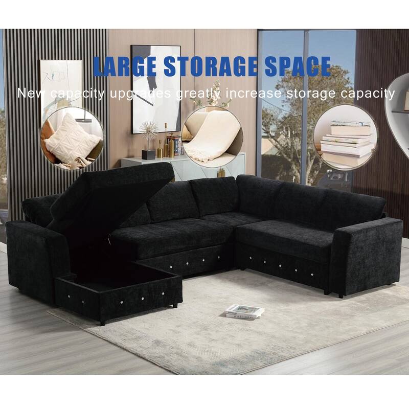 110.75" Sectional Sofa Oversized modular sofa - Black