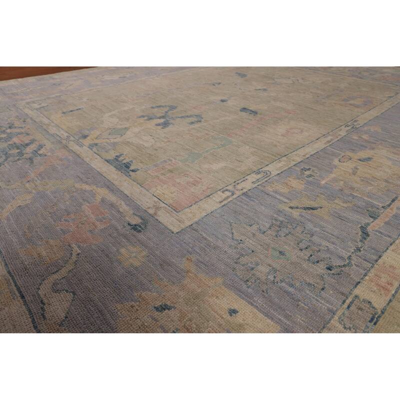 Vegetable Dye Oushak Turkish Area Rug Hand-Knotted Green Wool Carpet - 7'9"x 9'6"