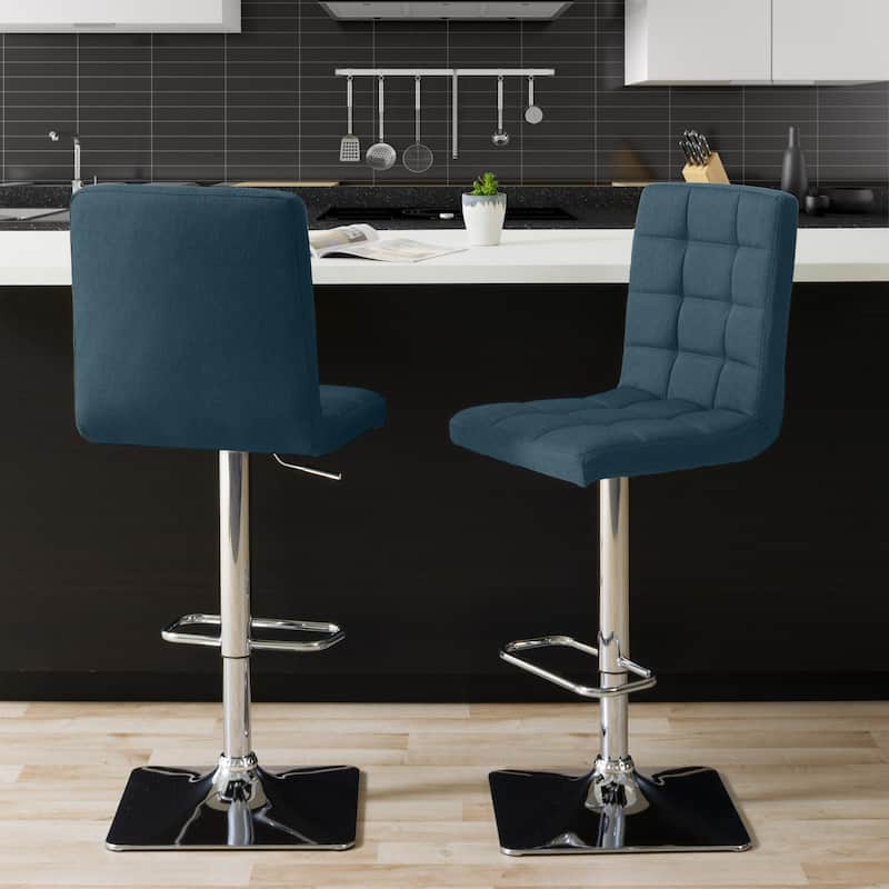 Set of 2 Gas Lift Upholstered Adjustable Barstool - Dark Blue