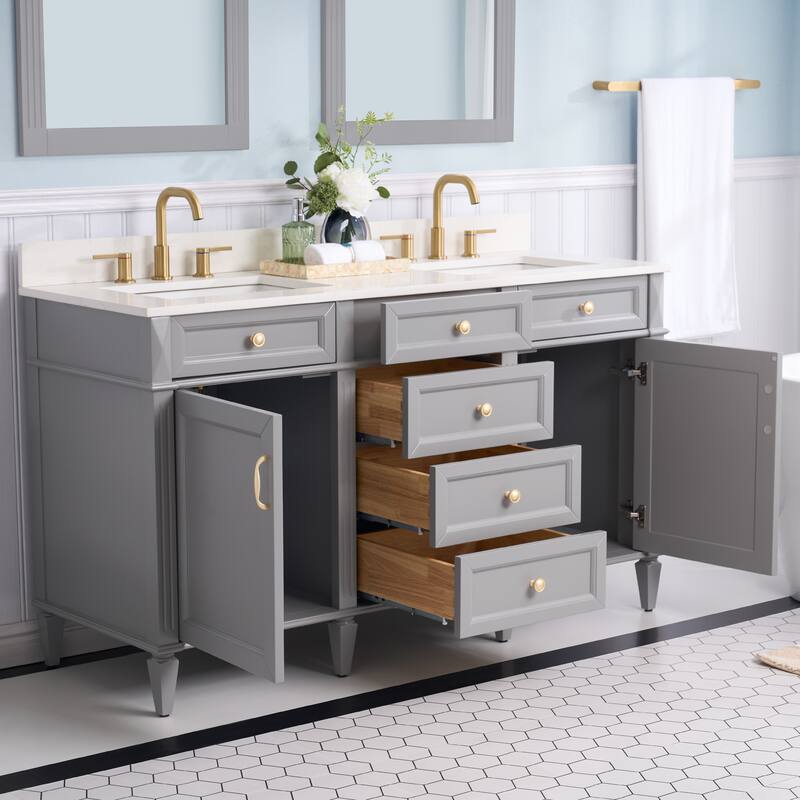 35''H Solid Wood Bath Vanity With Carrera White Quartz Top and Sink