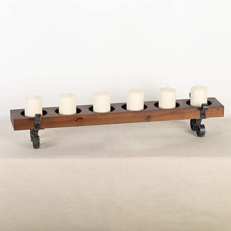 6 Slots Wooden With Metal Legs Tealight Candle Holder