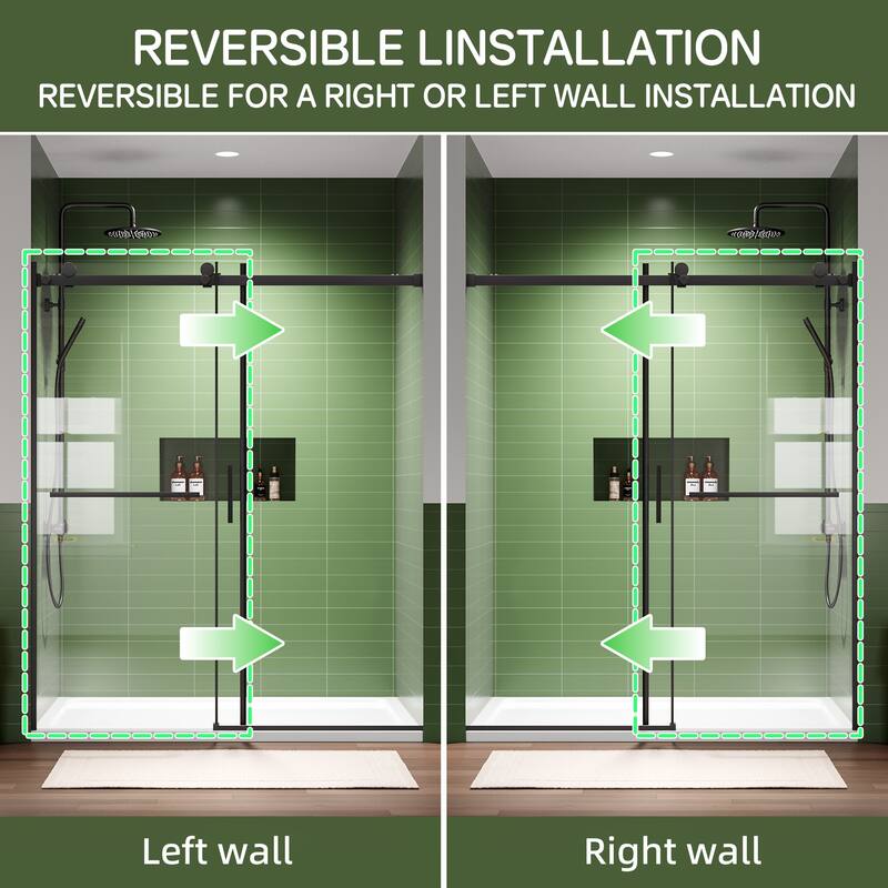 60x72 Single Sliding Shower Door, Slim Frame, 8mm Tempered Glass, Matte Black, 304 SS, 4 in Adjustable, Quiet Glide