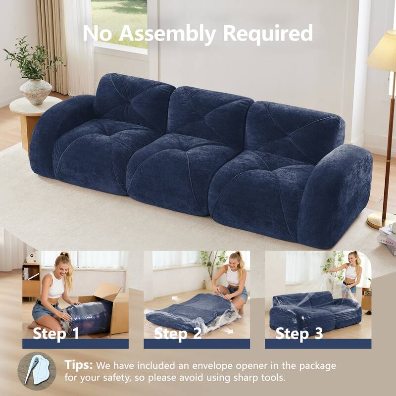 Rossetta 110" Anti-Slip Design Tufted Velvet Modular Boneless Sectional Cloud Couch, No Assembly Required