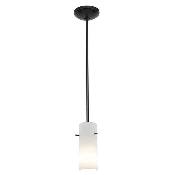 slide 2 of 2, Access Lighting Cylinder - E26 LED Rod Pendant - Oil Rubbed Bronze Finish - Opal Glass Shade Off White