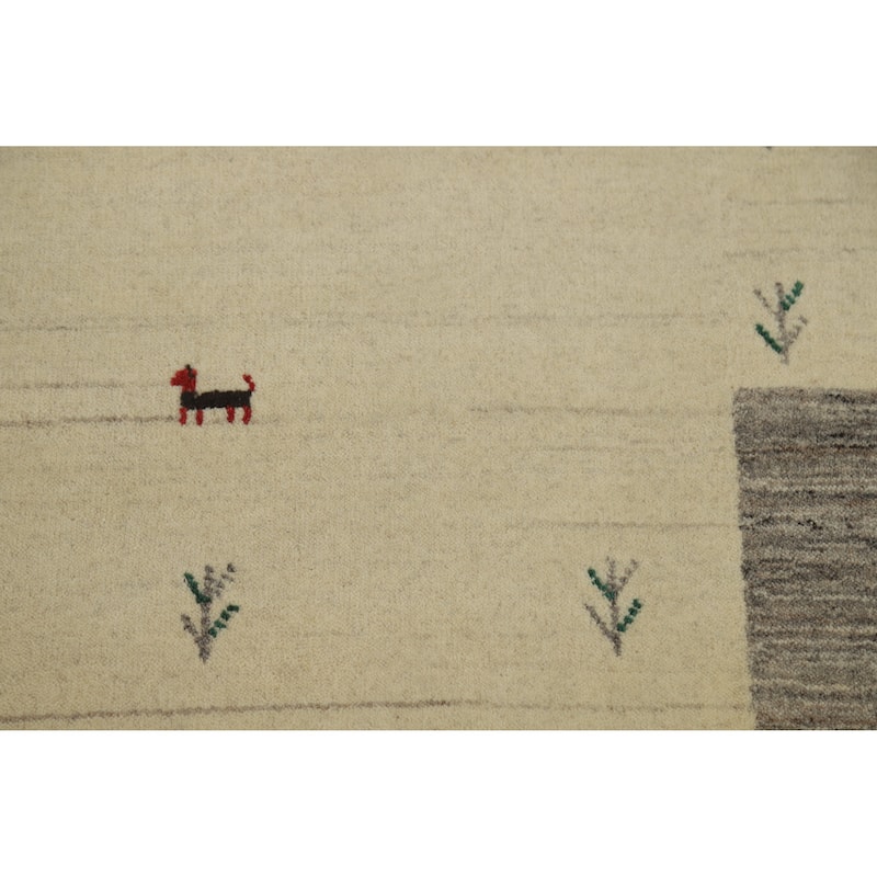 Hand Knotted Oriental 100% Wool Carpet Tribal Animal Pictorial Beige & Ivories Gabbeh Area Rug - 6' 4'' X 4' 9''