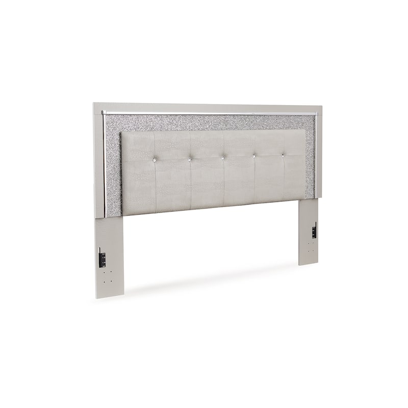 Signature Design by Ashley Zyniden Silver Upholstered Panel Headboard with 2 Nightstands