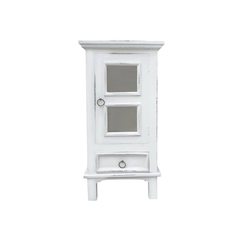 One Door End Table Solid Wood Nightstand - Fully Assembled Distressed White Accent Table - 36