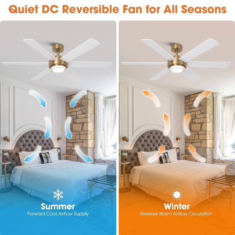 54" Gold Plywood Modern Dimmable Ceiling Fan with Light and Remote