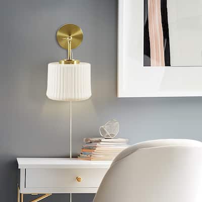 INK+IVY Luminex White Ceramic Wall Sconce with Adjustable Swing Arm - 7.5"W x 9.5"D x 12.5"H