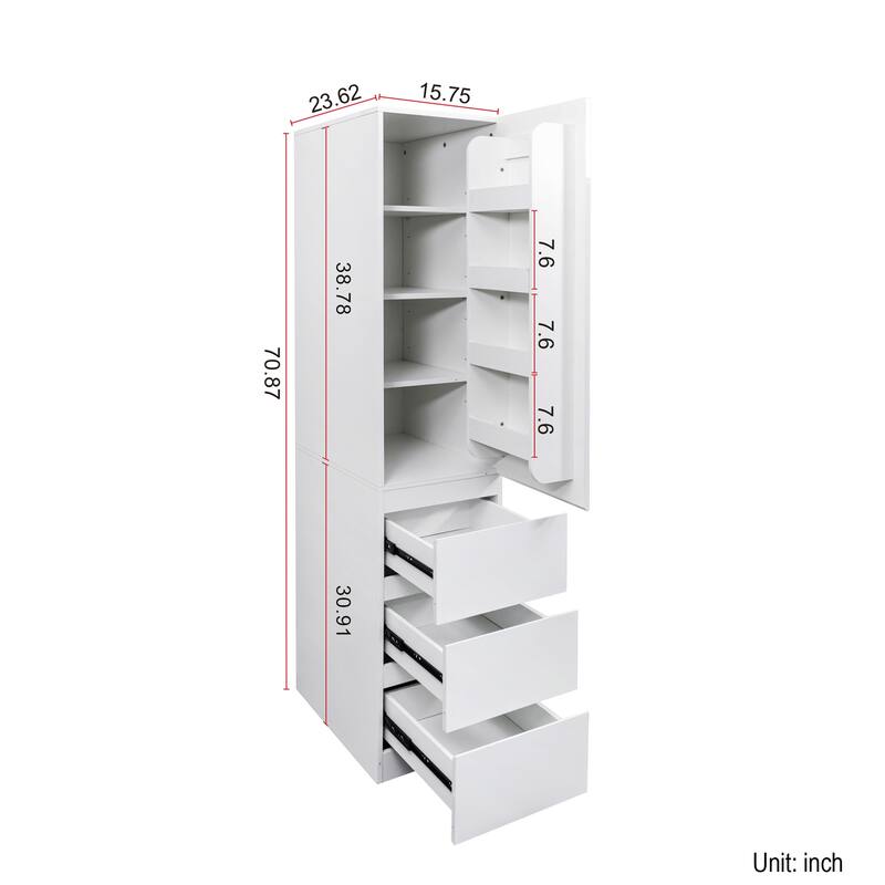 Kitchen Pantry Storage Cabinet, Modern High-Gloss Cabinets with Drawer Food Pantry Cupboard with Doors & Shelves for Dining Room