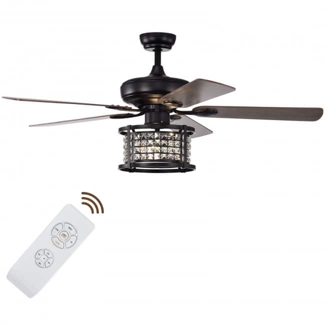 52 Inch 3-Speed Crystal Ceiling Fan Light with Remote Control - 52" D x 21.5" H