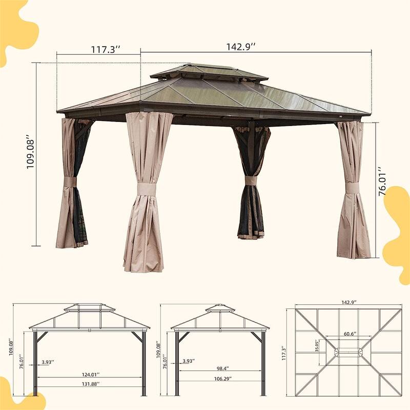 10'x12' Outdoor Gazebo with Polycarbonate Double Roof