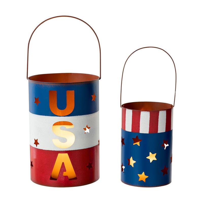 Glitzhome Set of 2 USA Metal Patriotic Lanterns