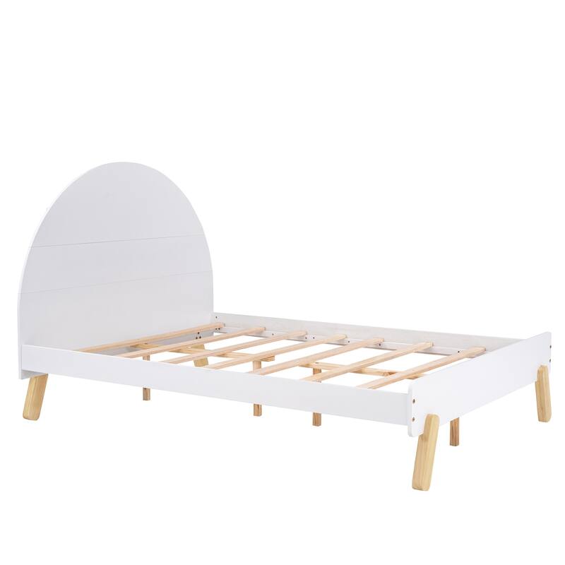 Wooden Cute Platform Bed With Curved Headboard ,Full Size Bed With
