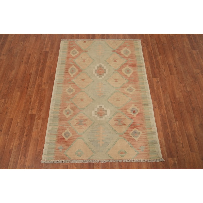Hand Woven Oriental 100% Wool Carpet Southwestern Tribal Oranges & Rust Kilim Area Rug - 5' 8'' X 3' 11''
