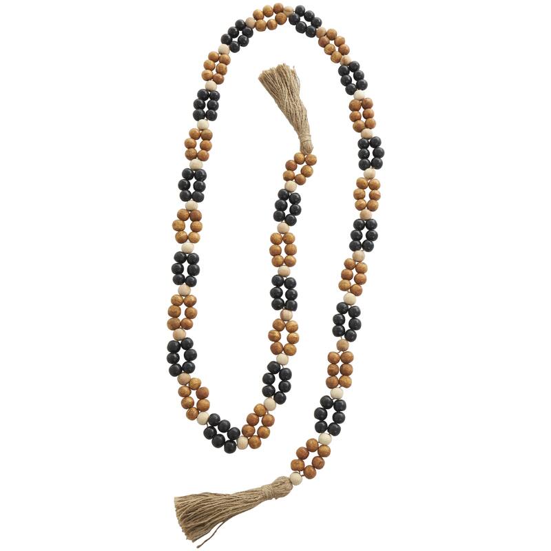 White Marble Handmade Round Extra Long Orb Beaded Garland with Tassel with Knotted Brown Jute - 1"W x 44"L x 1"H