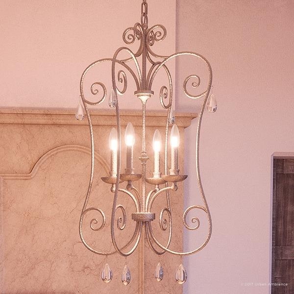 Luxury French Country Chandelier, 35"H x 20.5"W, with Shabby Chic Style, Shimmering Design, Antique Gold Finish (60 to 100 Watts - Steel - Gold - 4 - Chandeliers For Bedrooms by Overstock.com